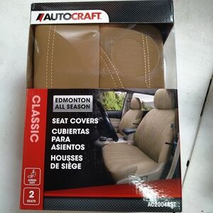 AutoCraft Car & SUV Seat Cover, Tan Faux Leather, Luxury, Universal, 2PK